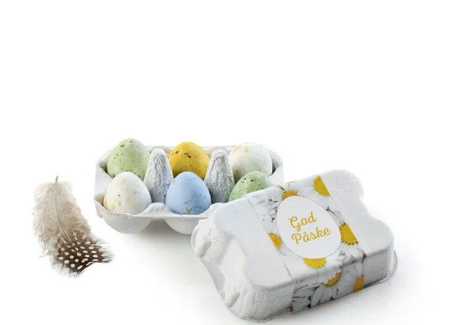 Æggebakke med 6 stk. Belgiske Fugleæg 65 g.- kr. 48,00